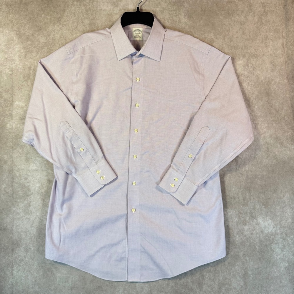 Brooks Brothers Dress Shirt Mens 16.5 32 Lavender Micro-Check Non-Iron Supima